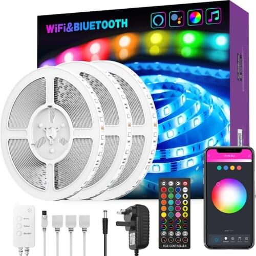 UK regulatory plug Christmas Party Smart Wireless Remote Control Music Dance WiFi Bluetooth LED Color Light Strip 15m RGB