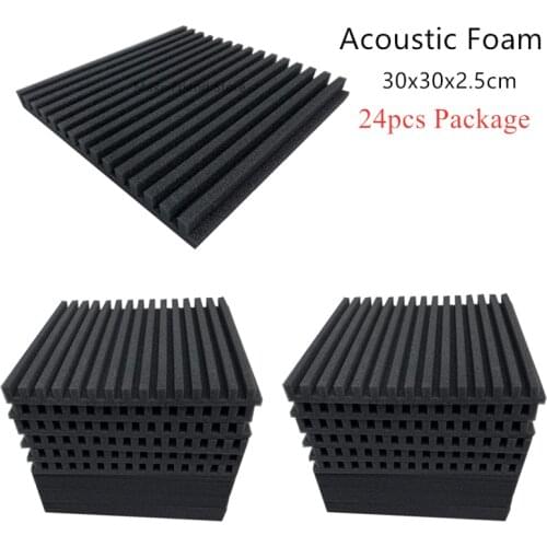 24Pcs 300x300x25mm Studio Acoustic Foams Panels Sound Insulation Foam Soundproofing Treatment Studio Room Absorption Tile