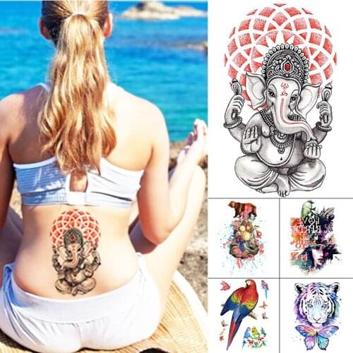 Waterproof Temporary Tattoo Sticker Bohemian Elephant Flash Tattoos Parrot Tiger Bears Flower Body Art Arm Fake Tatoo Women Men