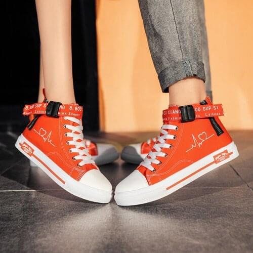 Orange Heart-shaped Lovers High Top Canvas Shoes Cardioid Embroidered Sneakers Women Flat Women Casual Shoes Unisex Espadrilles