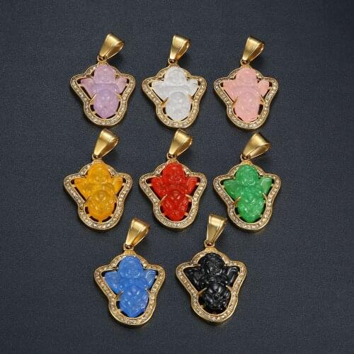 Gold color Religious Charm Cupid rhinestone Pendant Necklaces man Women Girls Christian Catholic Jewelry