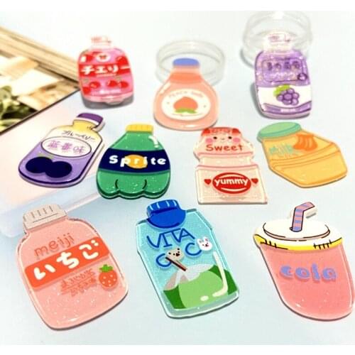 10Pcs Glitter Drink Milk Bottle Summer Fruit Juice Planar Scrapbooking DIY Jewelry Home Decor Accessories Craft Supplies