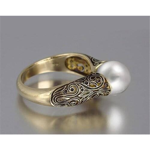 14K Yellow Gold Ring for Women Wedding Bands Fine Natural Pearl Jewelry for Luxury Christmas Classic Engagement Rings Women GDTC