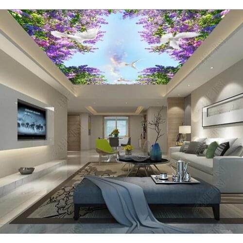 1836 Pigeons Flying in the Violet Printing PVC Stretched Ceiling Film For Home decoration