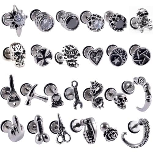 2pcs Stainless Steel Ear Studs Ear Tragus Helix Cartilage Lobe Man Women Fashion Punk Gothic Earrings Body Piercing Jewelry 16g