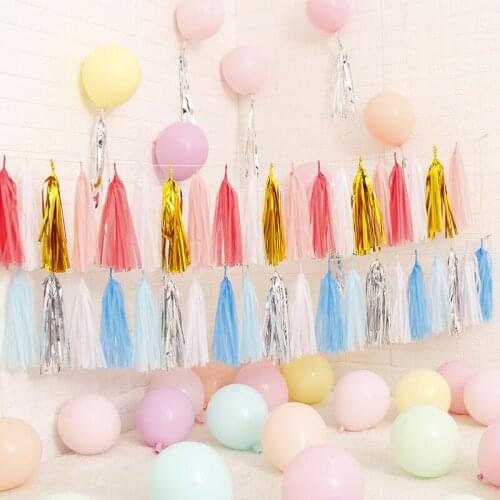 5pcs Colorful Fringe Tissue Paper Tassels Garland Happy Birthday Party Wedding Christmas Decorations Balloons Accessories Ribbon