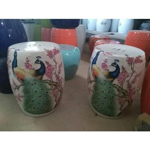 White peacock Porcelain stool Jindezhen bathroom dressing ceramic garden stool Chinese ceramic drum stool seat stool