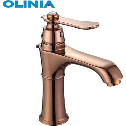 Chrome basin faucets of OLINIA, deck mounted bathroom faucets polished surface rose gold color bathroom fixture OL8260RG