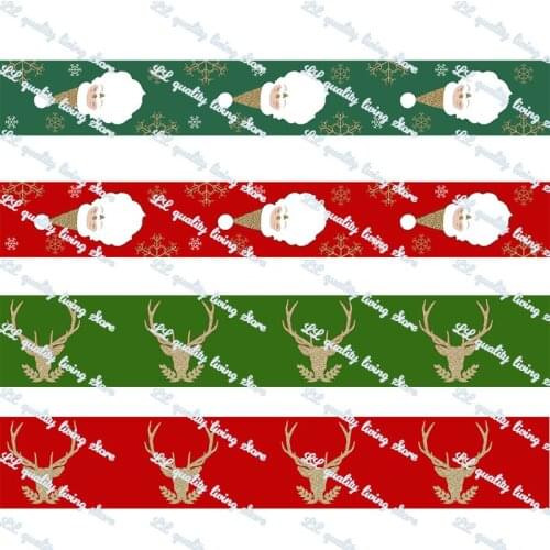 Custom cartoon Christmas printed grosgrain ribbon fold over elastic printing ribbons DIY hair accessories band 50 yards