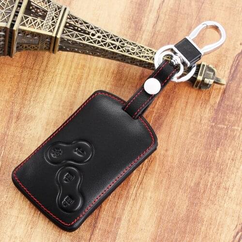 Leather Key Case Cover Holder with Keychain For Renault Koleos Laguna 2 3 Megane 1 2 3 Sandero Scenic Captur Clio Duster Fluence