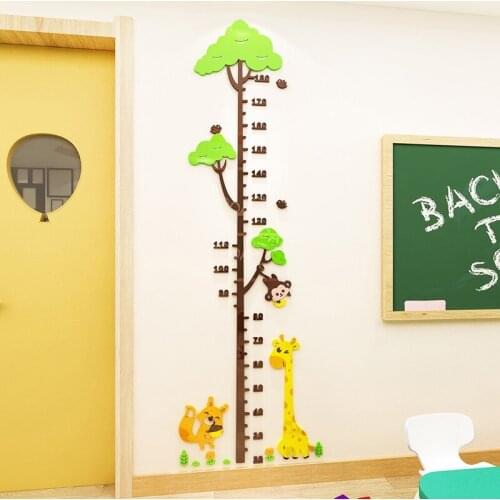 Creative Cute giraffe Acrylic 3D height sticke DIY cartoon childrens room cartoon baby measuring height wall sticker bedroom
