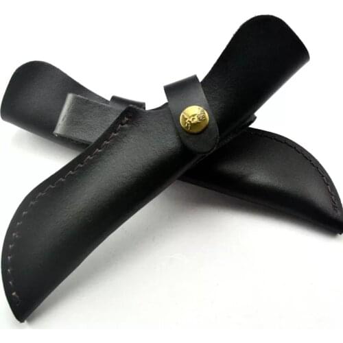 First Layer Cowhide Leather Small Straight Knife Scabbard Sheath Real Cowskin Black Holster With Buckle Leather Cover Case Belt