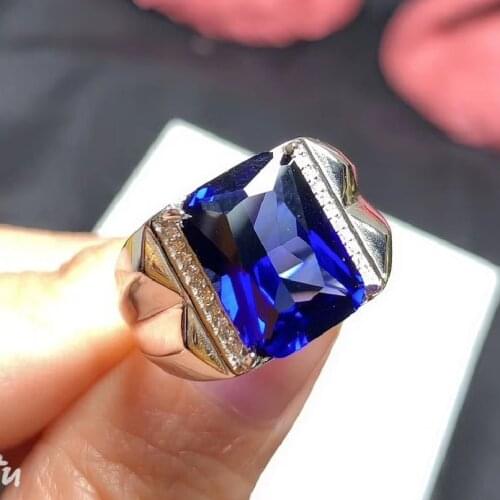 Fashion Mens ring Sapphire Ring Sapphire Man Ring 925 sterling silver Free shipping Fine jewelry 10*14mm gem size