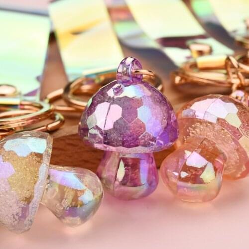 Fashion Colorful Mushroom Keychain Acrylic Mushroom Symphony Leather Cord Keyring for Women Men Car Bag Keyfob Gift