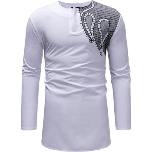 Mens African Dashiki Print Longline T Shirt 2020 Brand Streetwear Men African Clothes Slim Fit Long Sleeve African Tops Tees 3XL