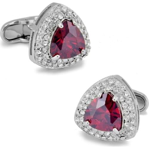 Mens Crystal Triangle Cuff Links Copper Material Red Color