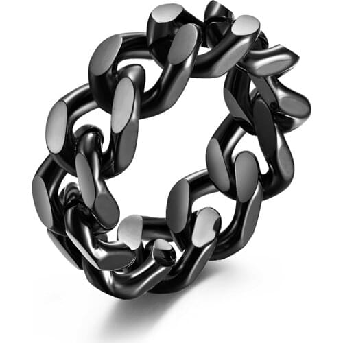 Men Rings Chain Link Design Stainless Steel Black Silver Gold Color Fashion Jewelry wholesale Large US size 6 7 8 9 10 11 12 13