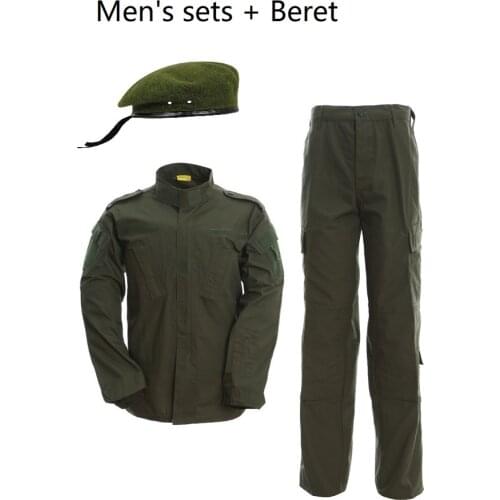Mens Sets Army Green Army Uniform ACU Ribstop Military Uiforms With Beret