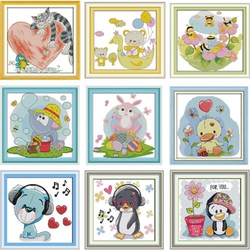 Penguin baby elephant cartoon animal series cross stitch kit Aida 14ct 11ct needlework embroidery set DIY handmade children gift