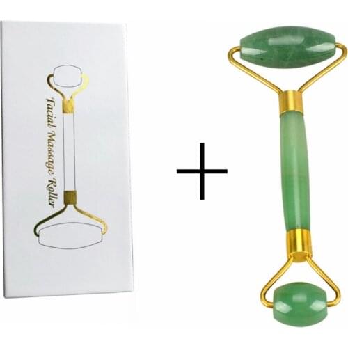 Natural Green Aventurine Face Roller,Double Stone Massage Stick for Face,Neck,Eye,Skincare Ice Roller,facial Roller with Case