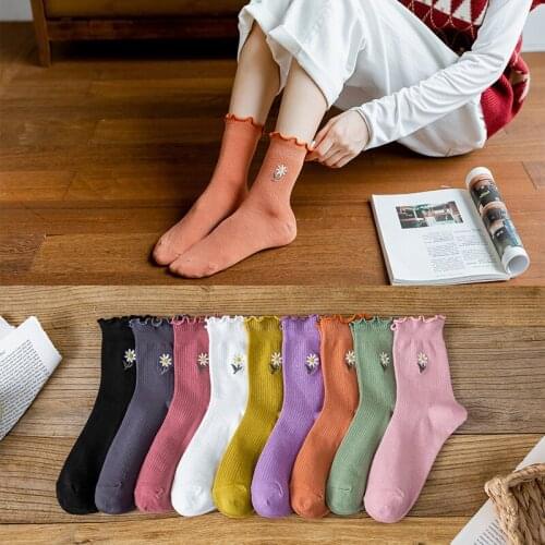 Sunflower Frilly Socks Cartoon Woman Kawaii Calcetines Cute Women Skarpetki Meias Kobieta Skarpety Femme Chaussettes Calcetas