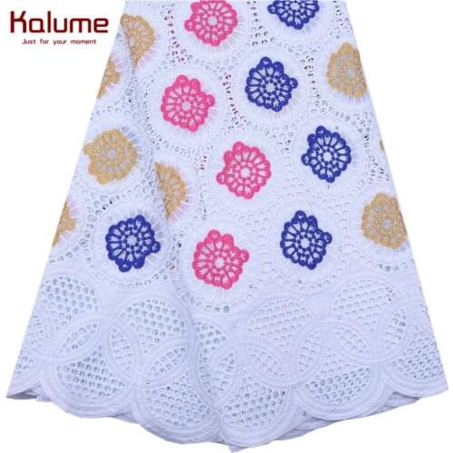Kalume Latest African Swiss Cotton Lace Fabric Embroidery Nigerian Swiss Voile Cotton Lace In Switzerland For Sewing Dress F2076