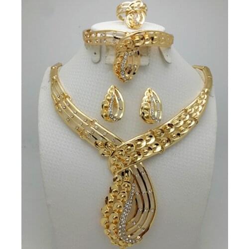 2021 New Fashion Dubai Jewelry Set Gold Color Romantic Nigerian Wedding African Beads Costume Jewelry Set For Women