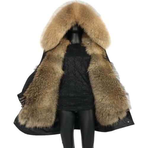New Arrival fur parkas long women 2019 luxurious real fur parkas thick warm raccoon fur collar hood mink muskrat fur liner hood