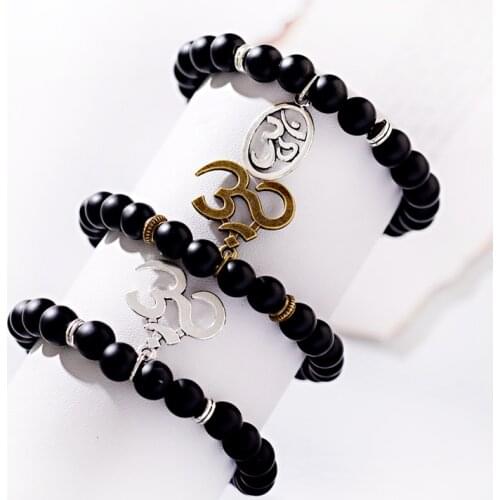 OIQUEI 2019 Fashion Charms OM Pendant Mala Bracelets Hommes Classic Natural Matte Stone Stretch Yoga Bracelet Men Jewelry Gifts