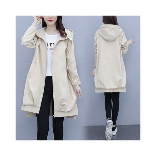 2021 Autumn Fashion Womans Long Windbreaker Coat With Hooded Middle Long Casual Plus Size 5xl Black Green Trench Coat Femme