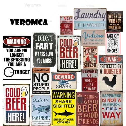 Beware of Shark Metal Sign Wall Decor Rooster Take Off Shoes Tin Sign Vintage Metal Signs Home Decor Painting Plaques Art Poster