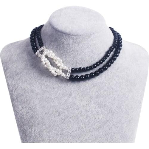 HOWAWAY Round Imitation Pearl Choker Necklace Multi Strands Choker 20s Flapper Black and white pearl Necklace Themed Party
