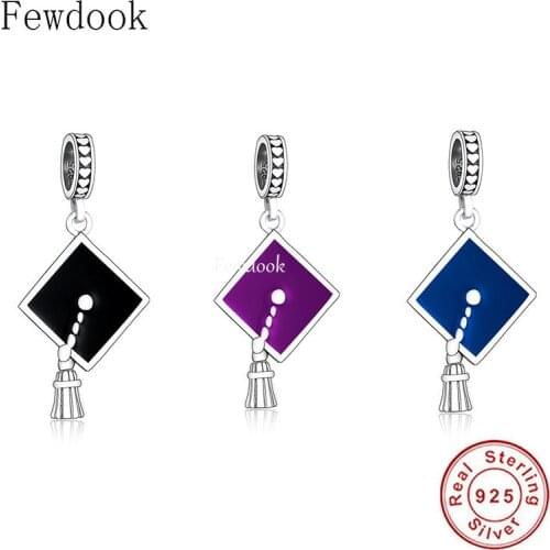 Fit Original Charm Bracelet 925 Sterling Silver Doctor Master Mortarboard Hat Bead For Making Women Graduation Berloque 2021