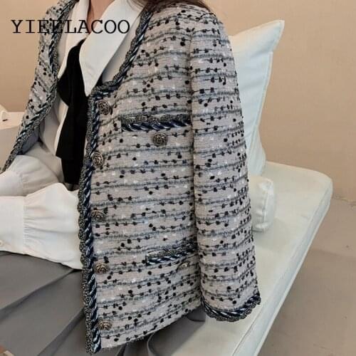 Blue Gray tweed jacket spring /autumn / winter jacket One-piece classic jacket Ladies new 3/4 sleeve womens jacket