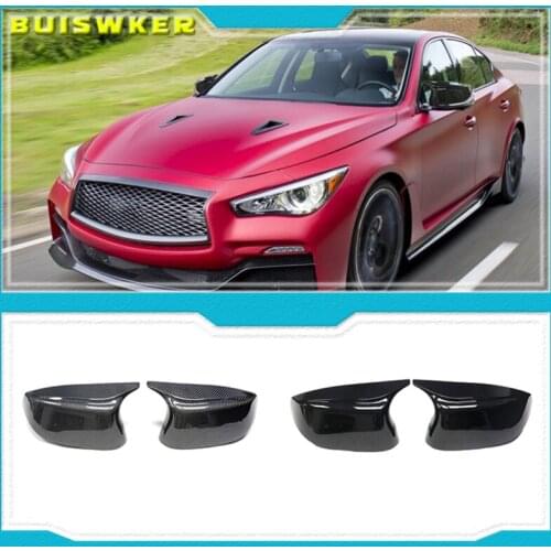 Car side 2pcs Horn Replacement for Infiniti Q50 Q60 Q70 SQ50 XQ30 2014-2020 Rearview Mirror cover caps Bright Black