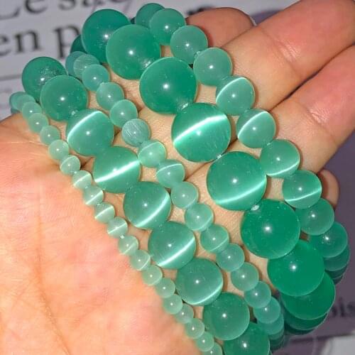 4/6/8/10/12MM Mint Green Cats Eye Opal Natural Stone Glass Loose Spacer Moon stone Beads For Jewelry Making DIY Charm Bracelets