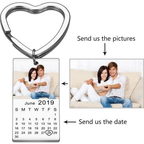Personalized Calendar Keychain Engraved with Your Date Text Signature Keyring Hand Stamped Date with Heart Customize Key Chain
