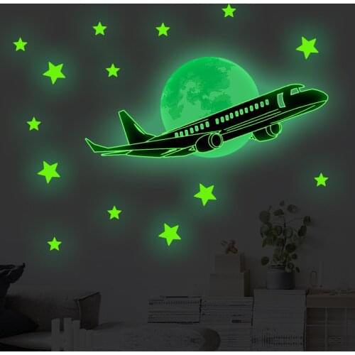 Night Sky Plane Stars Luminous Stickers Wall Stickers PVC Wallpaper Self Adhesive Glow Sticker Home Decoration Accessories Mural