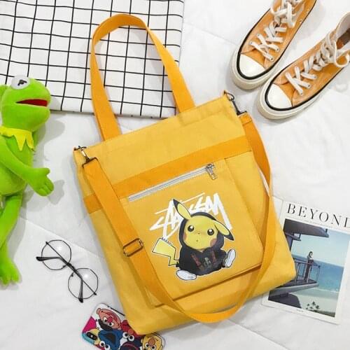 TAKARA TOMY Pokemon Cartoon Canvas Girls Shoulder Bag Cute Tote Shopper Bag Reusable Shopping Bag Handbag Cloth Messenger