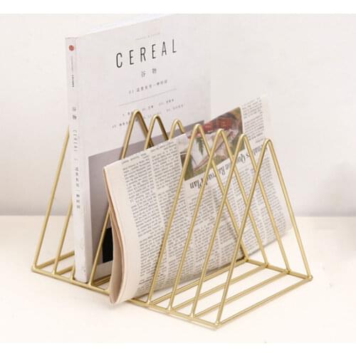 Triangle Book Stand Shelf Desktop File Storage Rack Metal Books Holder Office Desk Decoration Storage Magazine Book Organizer