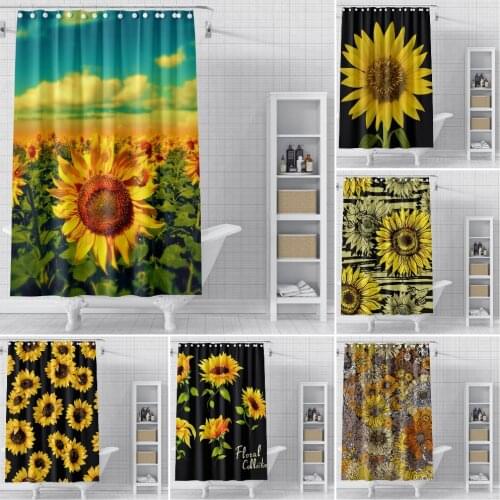 3D Printing Sunflower Shower Curtain Nature Landscape Flower Bath Curtain With Hooks For Bathroom Waterproof Scenery