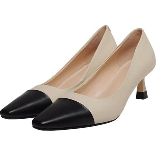 Osunlina 2021 New Woman Pumps High Quality Square Toe Heel Pumps Real Cow Leather Slip On Office Lady Shoes Plus Size 34-43