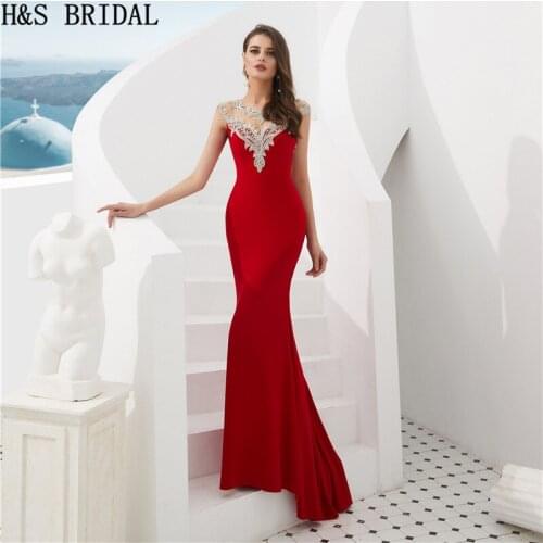 H&S Bridal Red Evening Dress Mermaid Backless Women Sexy Formal Evening Gown 2020 Robe De Soiree