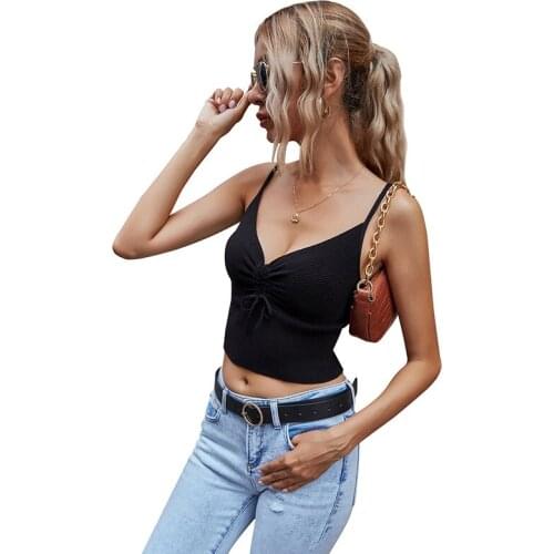 V-neck Halter Vest New Summer Short With Solid Open Back Strap Low Cut Crop Sexy Top Feminino Women Tops Streetwear Gothic