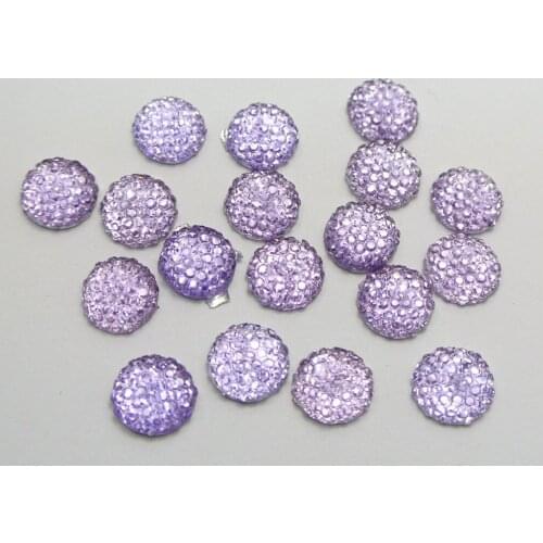 100 Purple Acrylic Round Flatback Dotted Rhinestone Beads 10mm(3/8")