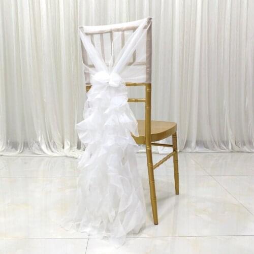 100 PCS Romatic Various Color Voile Chair Sash Ruffled Chair Cover & Hood Cruly Willow Chair Sash