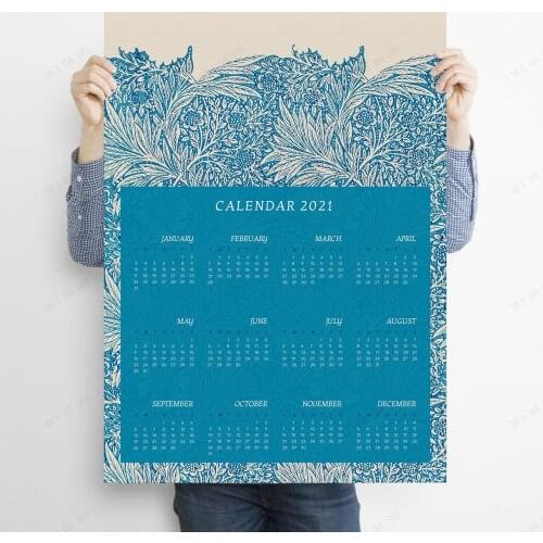 2021 Canvas Calendar William Morris Poster Art Nouveau Wall Calendar Blue Marigold Morris Flower Pattern Floral Pattern