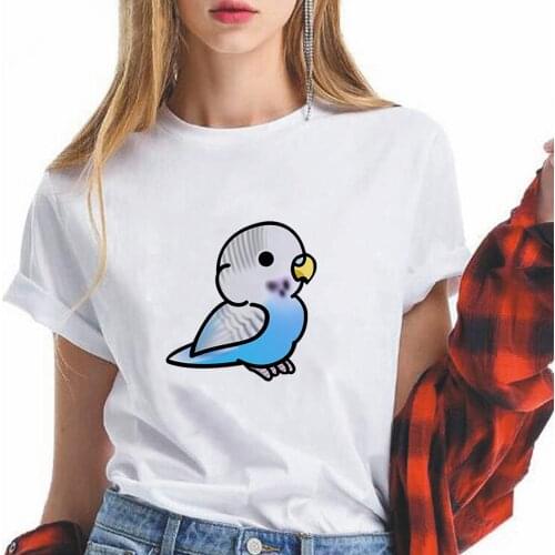 2021 Summer White Grey Watercolor Parrot Birds Printed T Shirt Women Casual tshirt Short Sleeve Funny T Shirts Tops S-3XL