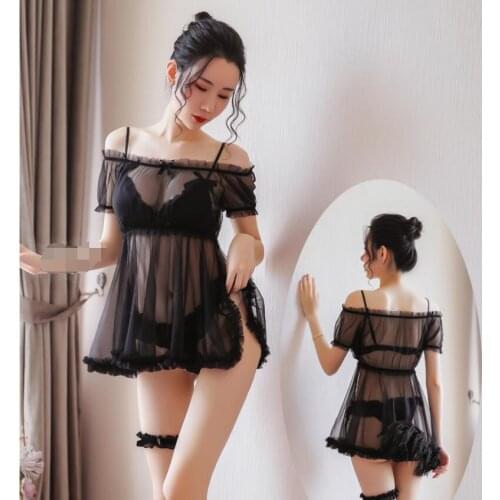 3pcs Bridal Lace Lingerie Set Wedding Exotic Mini Night Dress Sleep Sexy Bikini Micro Bra Panty Sissy See Through Three Point