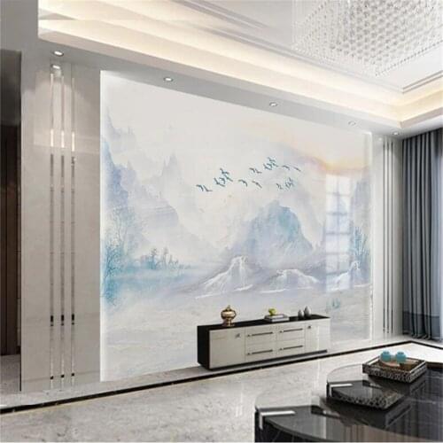 Milofi custom 3D wallpaper mural ink painting rivers and mountains landscape marble stone stone burnt porcelain background wall